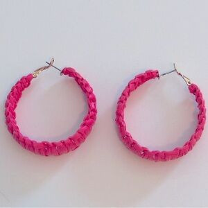 Pink Raffia Hoop Earrings